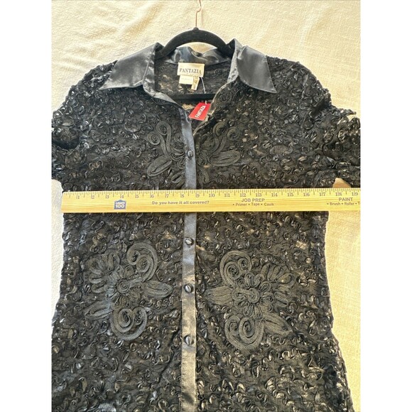 Fantazia Black Floral Sheer Lace Size M Artsy Y2K Elegant Whimsigoth Floral - Picture 10 of 12